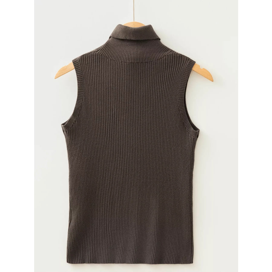 Ribbed Knit High Neck Sleeveless Waist Slim Fit Sweater Vest Apparel and Accessories