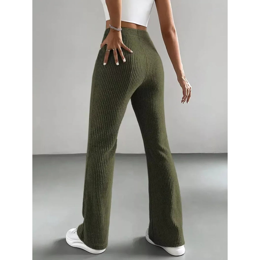 Ribbed Knit High Waist Flare Pants Apparel and Accessories