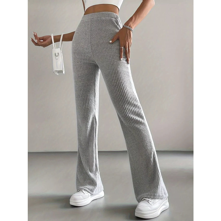 Ribbed Knit High Waist Flare Pants Apparel and Accessories