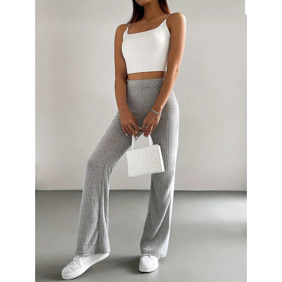 Ribbed Knit High Waist Flare Pants Apparel and Accessories