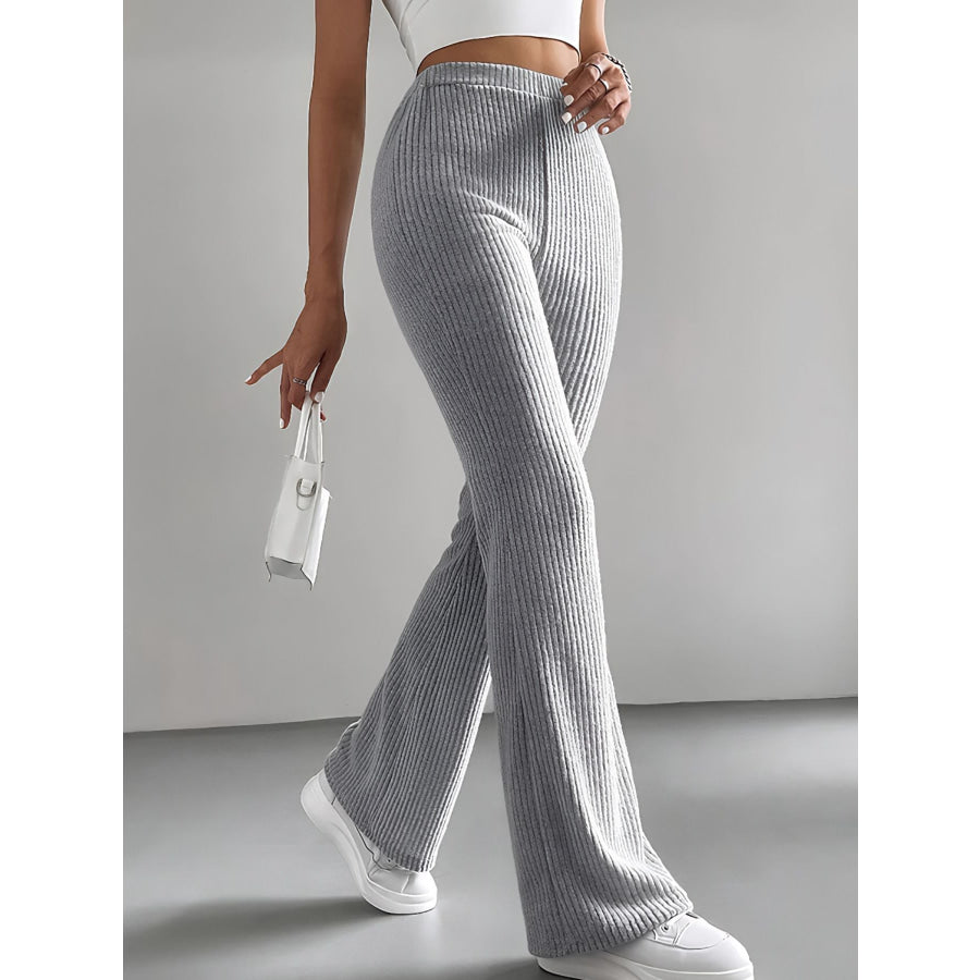 Ribbed Knit High Waist Flare Pants Apparel and Accessories