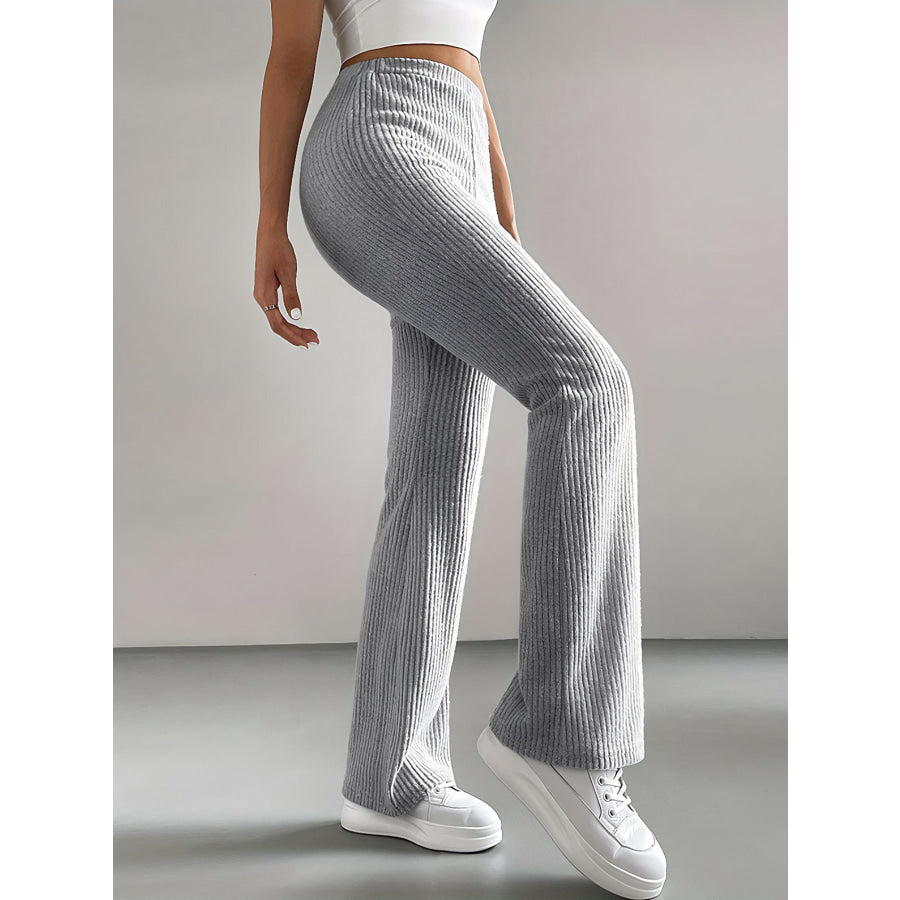 Ribbed Knit High Waist Flare Pants Apparel and Accessories