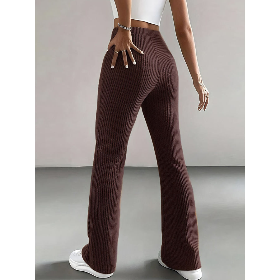 Ribbed Knit High Waist Flare Pants Apparel and Accessories