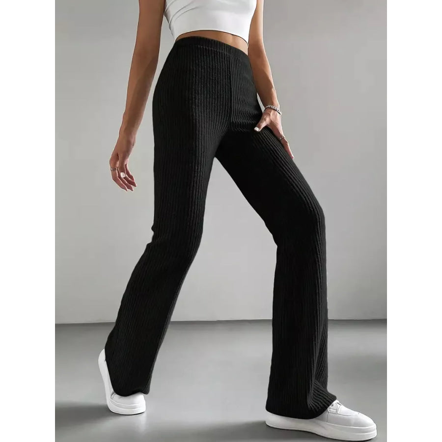 Ribbed Knit High Waist Flare Pants Apparel and Accessories