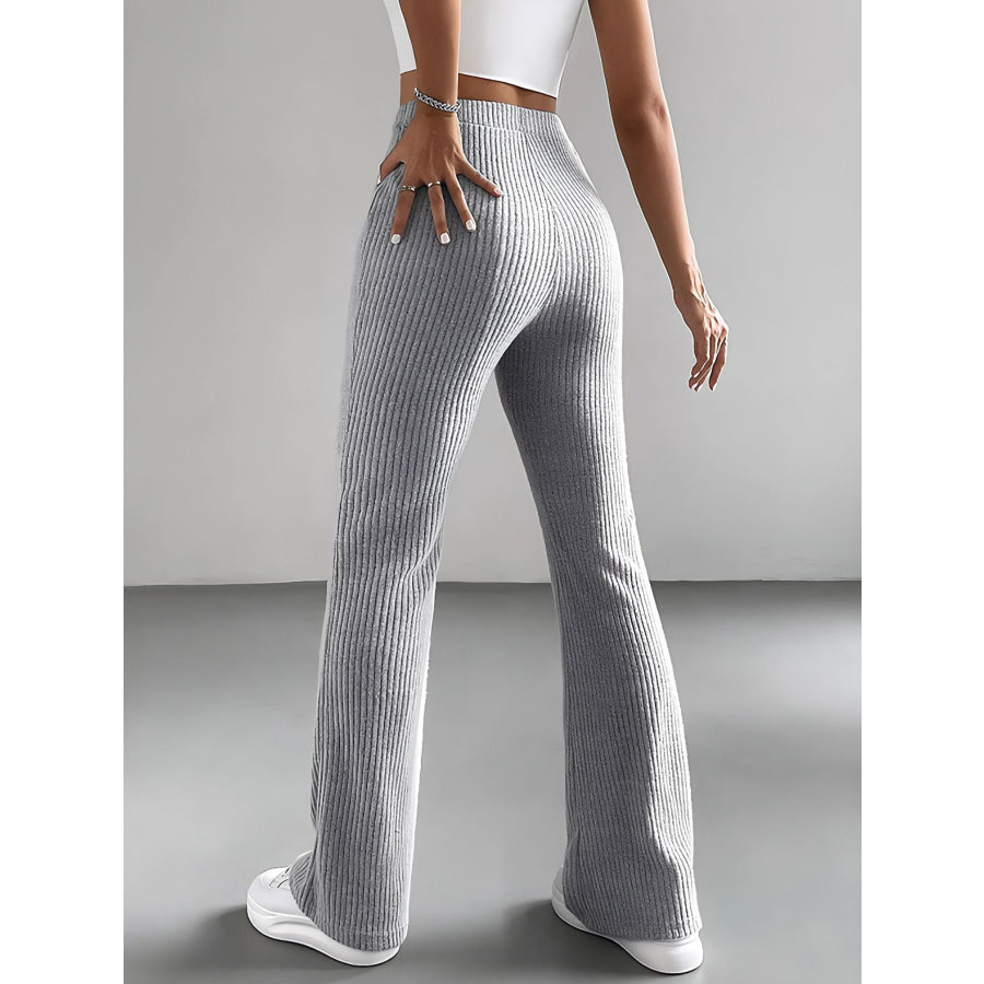 Ribbed Knit High Waist Flare Pants Apparel and Accessories