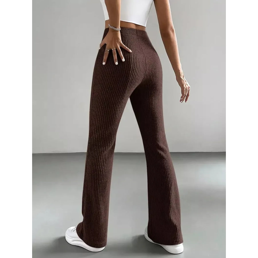 Ribbed Knit High Waist Flare Pants Apparel and Accessories