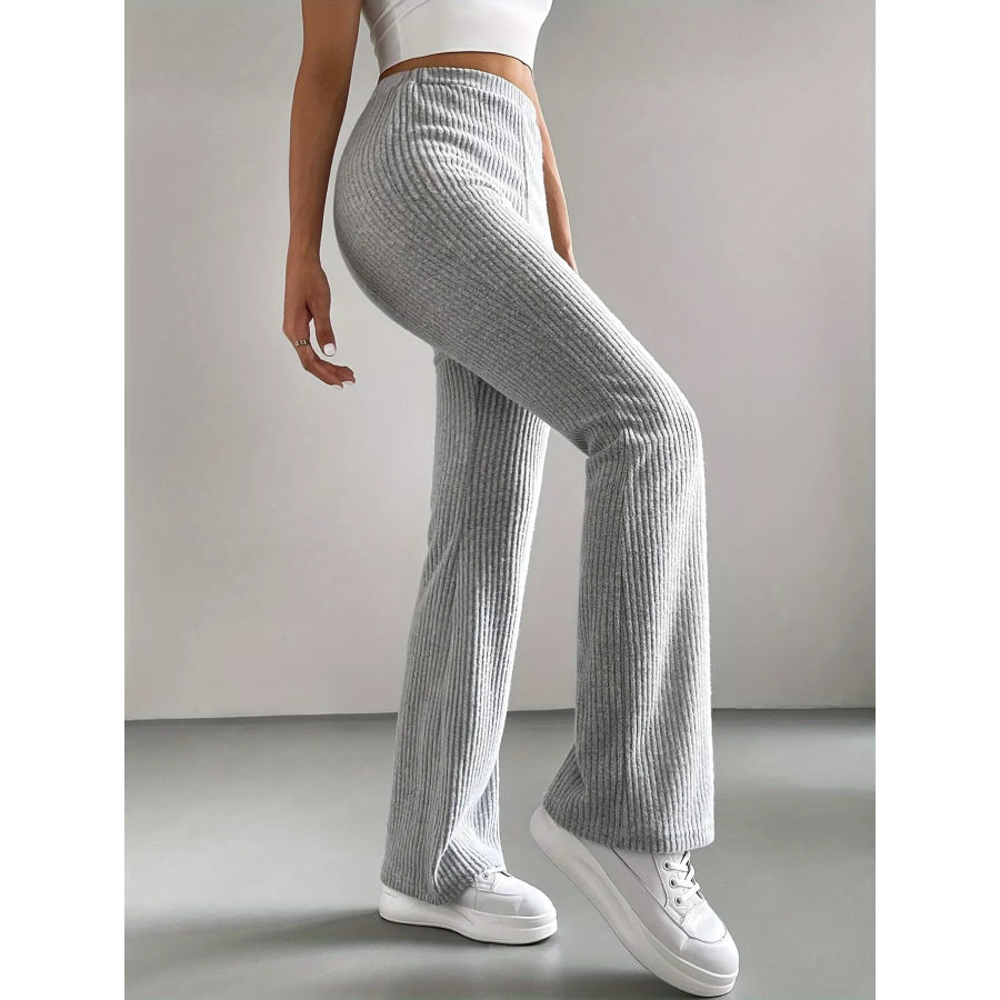 Ribbed Knit High Waist Flare Pants Apparel and Accessories