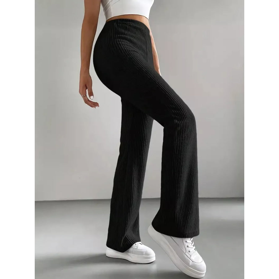 Ribbed Knit High Waist Flare Pants Apparel and Accessories