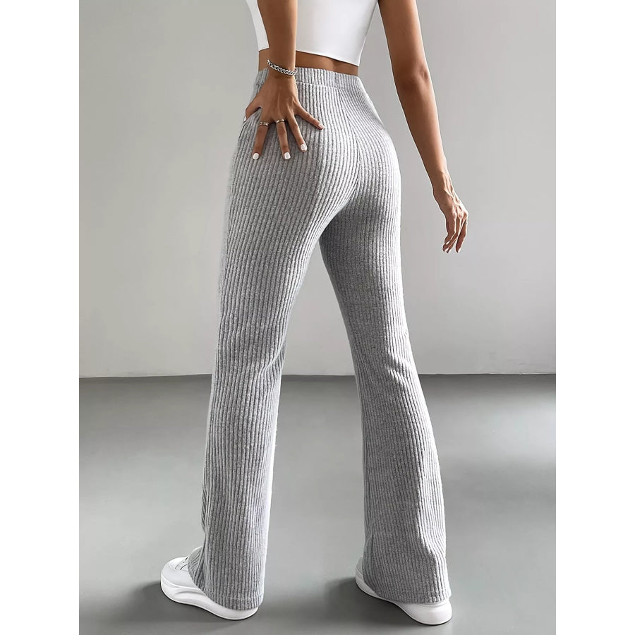 Ribbed Knit High Waist Flare Pants Apparel and Accessories
