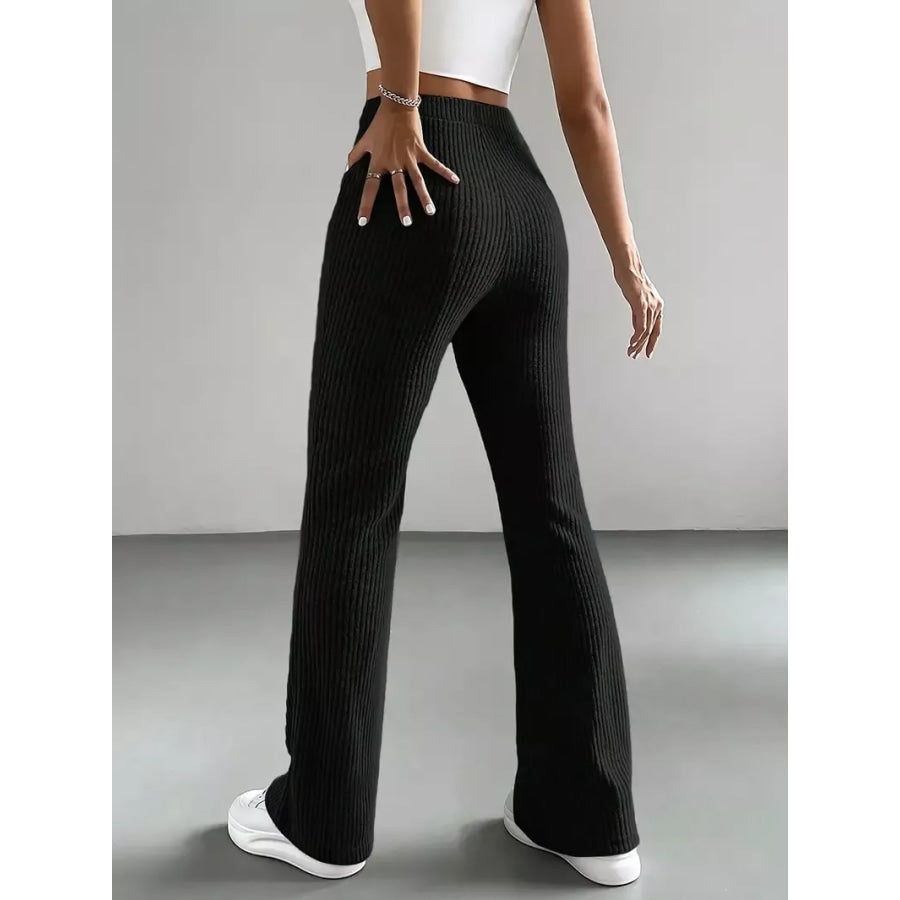 Ribbed Knit High Waist Flare Pants Apparel and Accessories