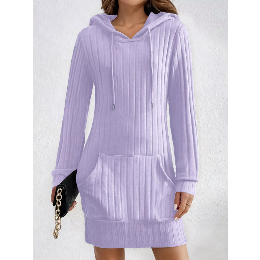 Ribbed Knit Hoodie Dress Purple / S Apparel and Accessories