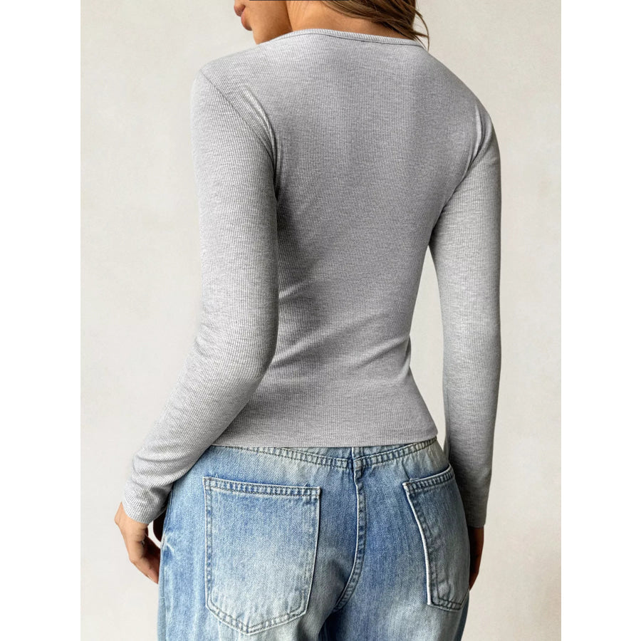Ribbed Knit Long Sleeve Fitted T-Shirt Apparel and Accessories