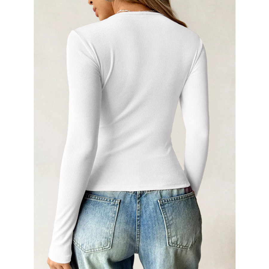 Ribbed Knit Long Sleeve Fitted T-Shirt Apparel and Accessories