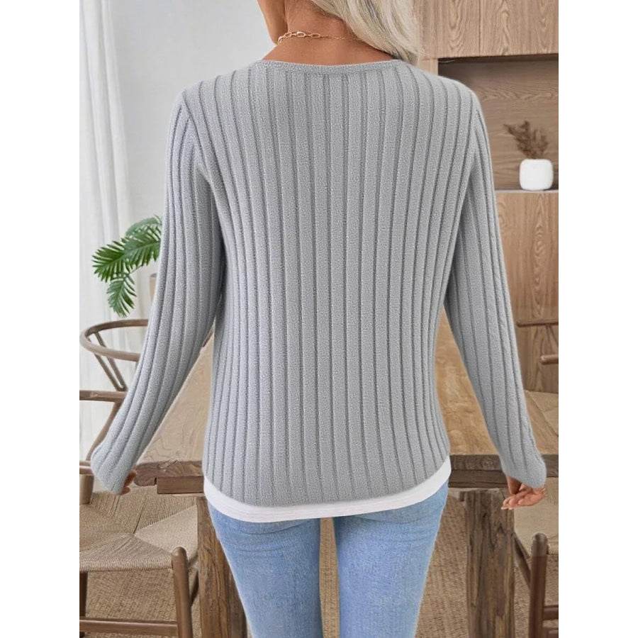 Ribbed Knit Long Sleeve Henley T-Shirt Apparel and Accessories