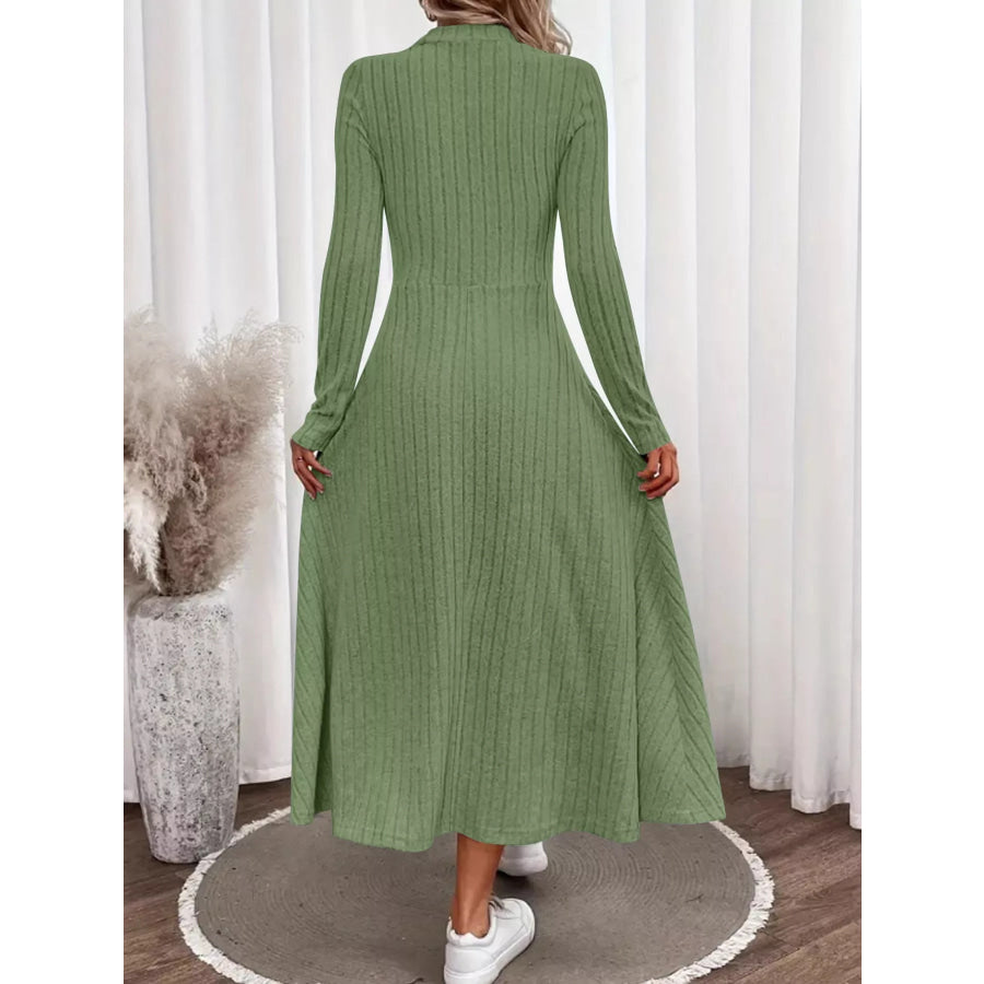 Ribbed Knit Long Sleeve Midi Dress Apparel and Accessories
