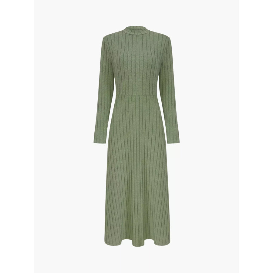Ribbed Knit Long Sleeve Midi Dress Apparel and Accessories