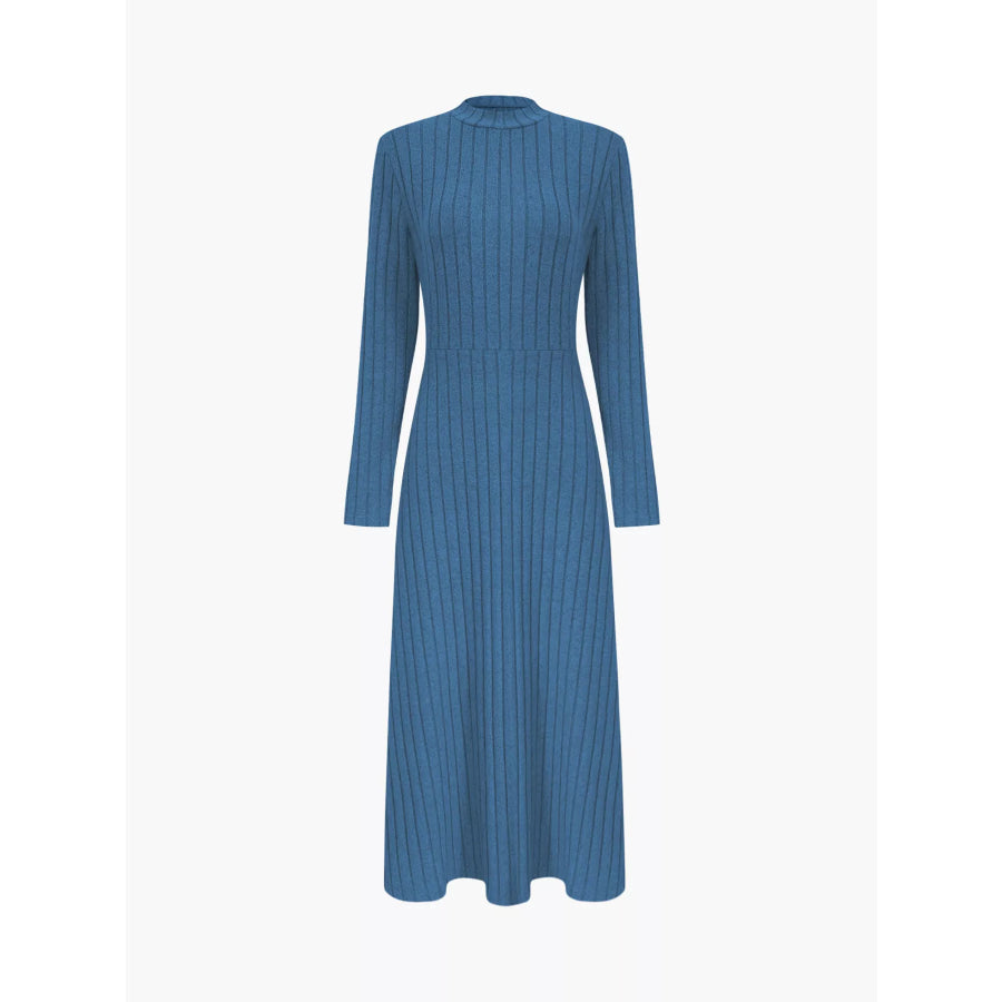 Ribbed Knit Long Sleeve Midi Dress Apparel and Accessories