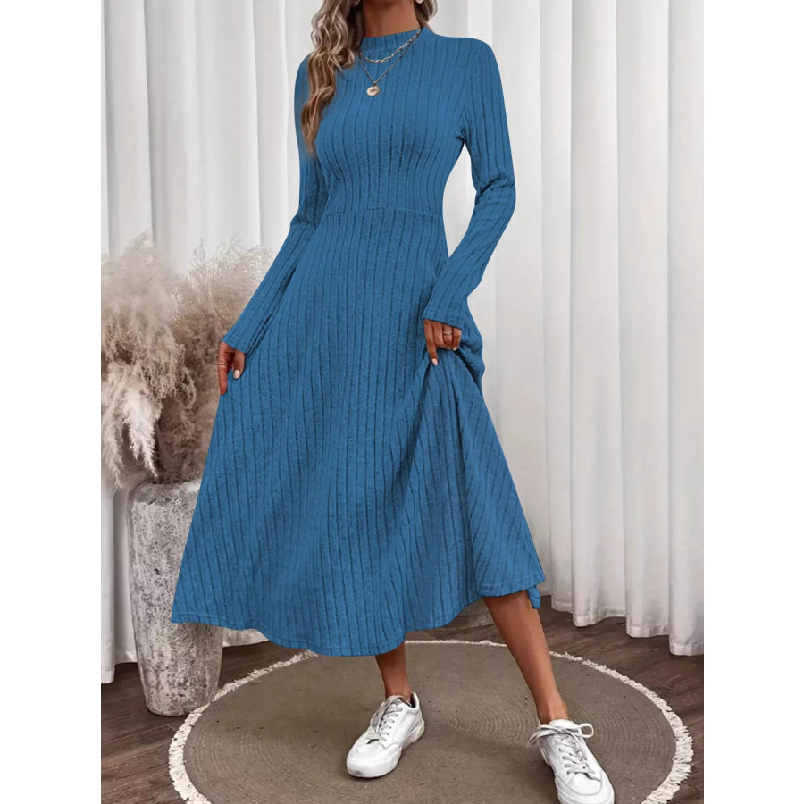 Ribbed Knit Long Sleeve Midi Dress Apparel and Accessories