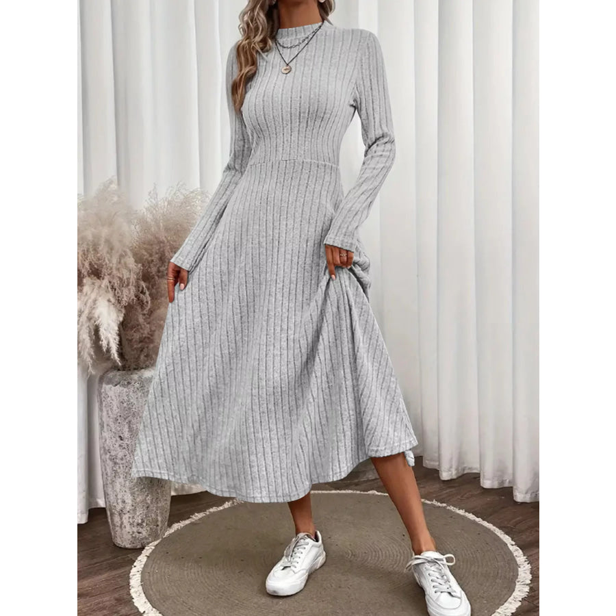 Ribbed Knit Long Sleeve Midi Dress Apparel and Accessories