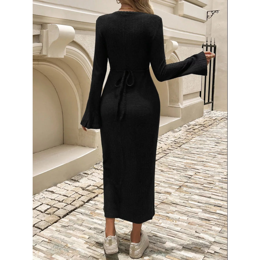 Ribbed Knit Long Sleeve Midi Dress Apparel and Accessories