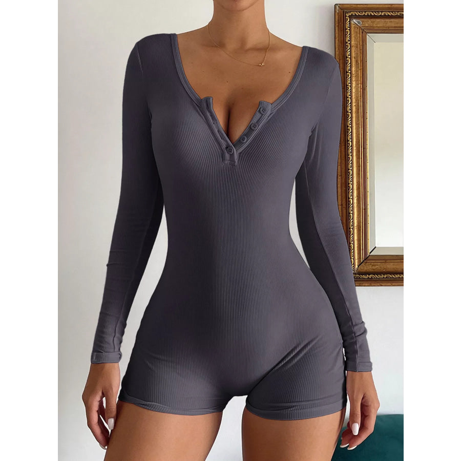 Ribbed Knit Long Sleeve Romper Apparel and Accessories