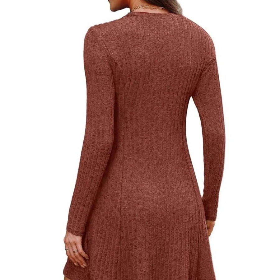 Ribbed Knit Long Sleeve Slim Fit Dress Apparel and Accessories