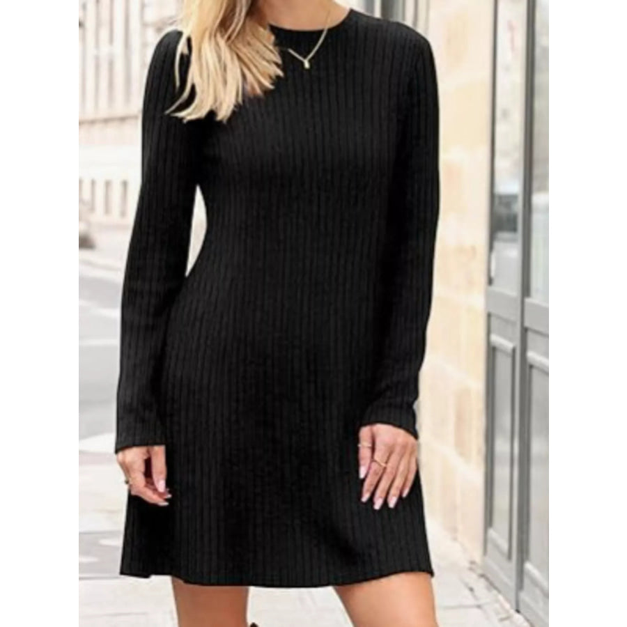 Ribbed Knit Long Sleeve Slim Fit Dress Apparel and Accessories