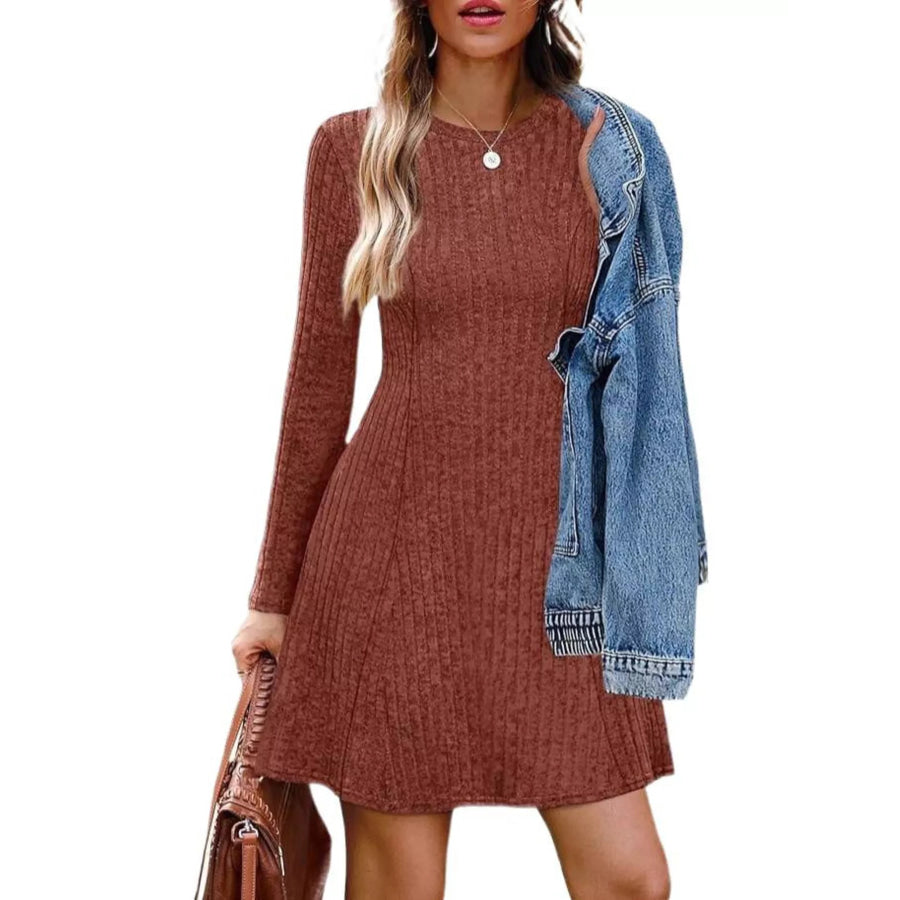 Ribbed Knit Long Sleeve Slim Fit Dress Apparel and Accessories