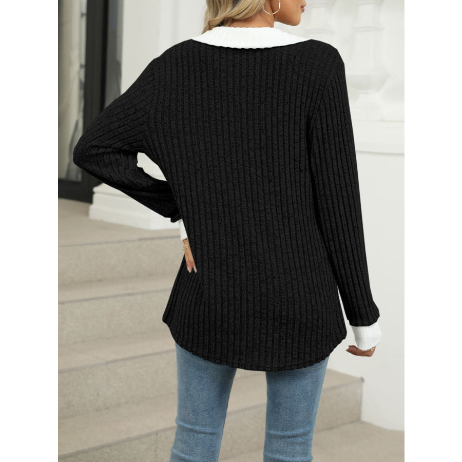 Ribbed Knit Long Sleeve T-Shirt Apparel and Accessories