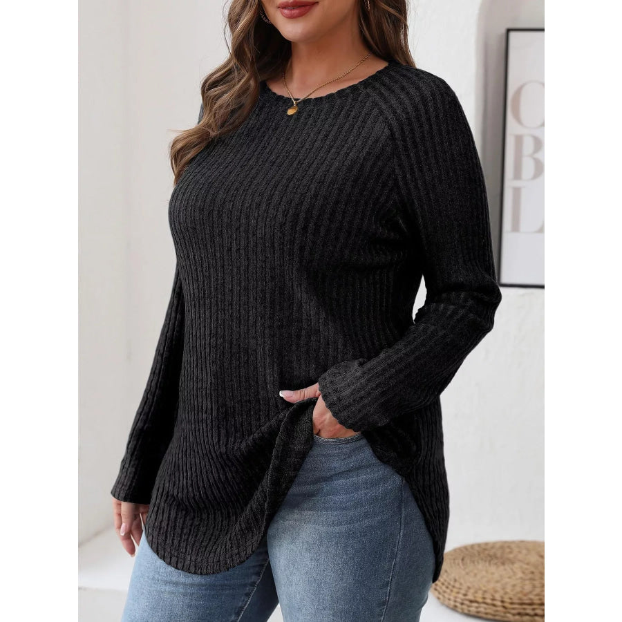 Ribbed Knit Long Sleeve T-Shirt Apparel and Accessories