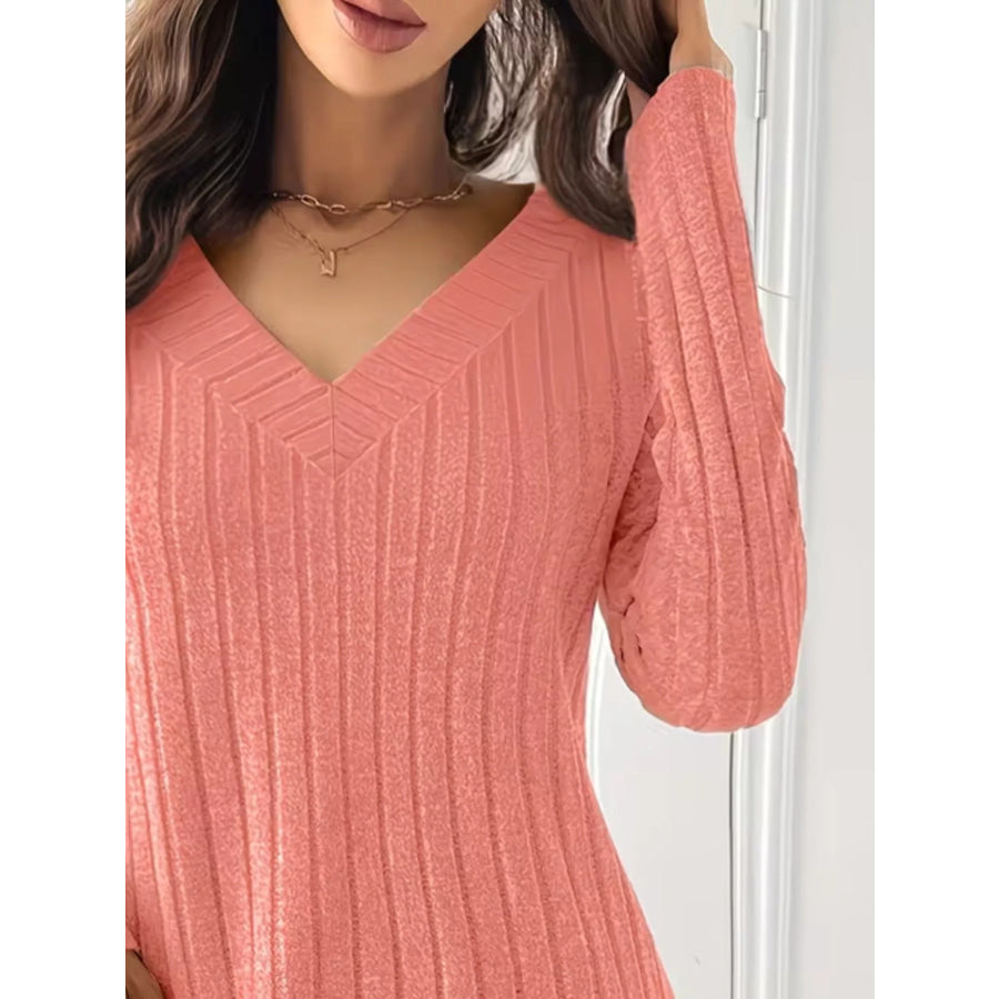 Ribbed Knit Long Sleeve T-Shirt Apparel and Accessories