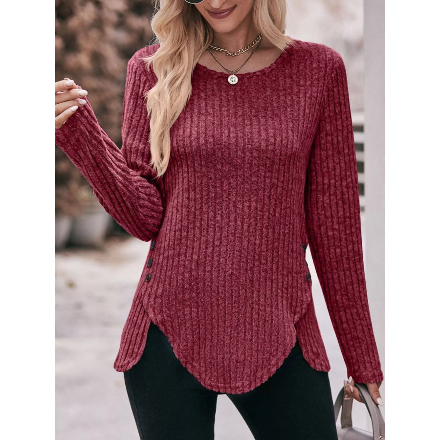 Ribbed Knit Long Sleeve T-Shirt Apparel and Accessories