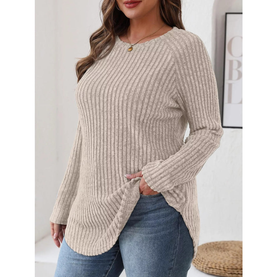 Ribbed Knit Long Sleeve T-Shirt Apparel and Accessories