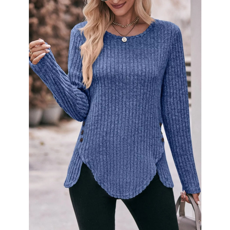 Ribbed Knit Long Sleeve T-Shirt Apparel and Accessories