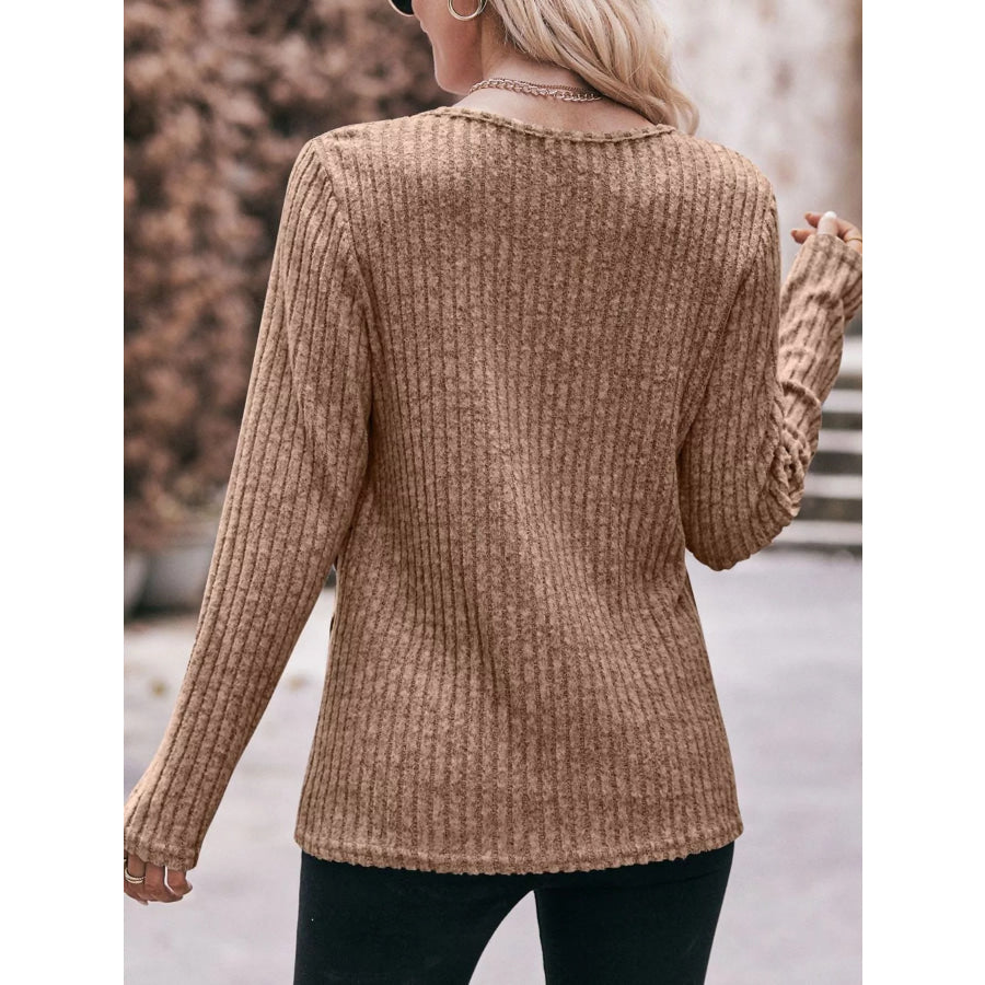 Ribbed Knit Long Sleeve T-Shirt Apparel and Accessories