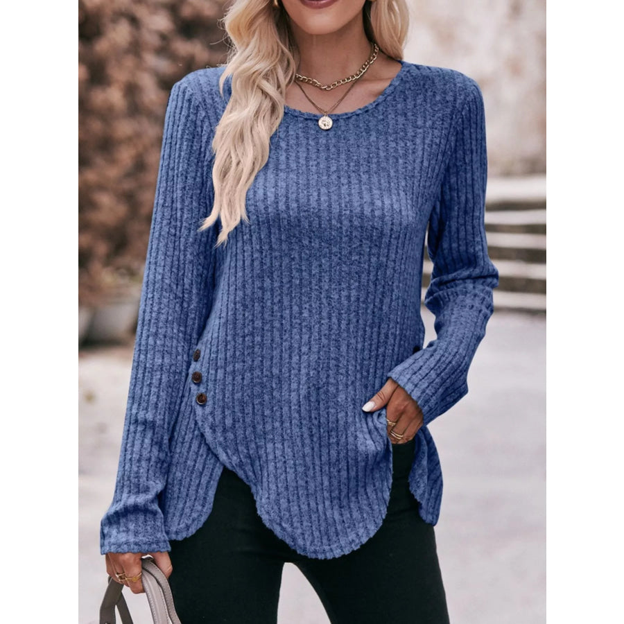 Ribbed Knit Long Sleeve T-Shirt Apparel and Accessories