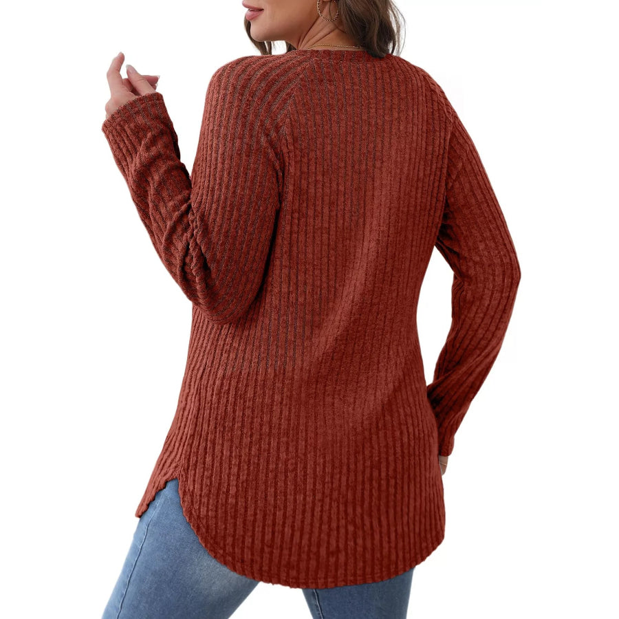 Ribbed Knit Long Sleeve T-Shirt Apparel and Accessories