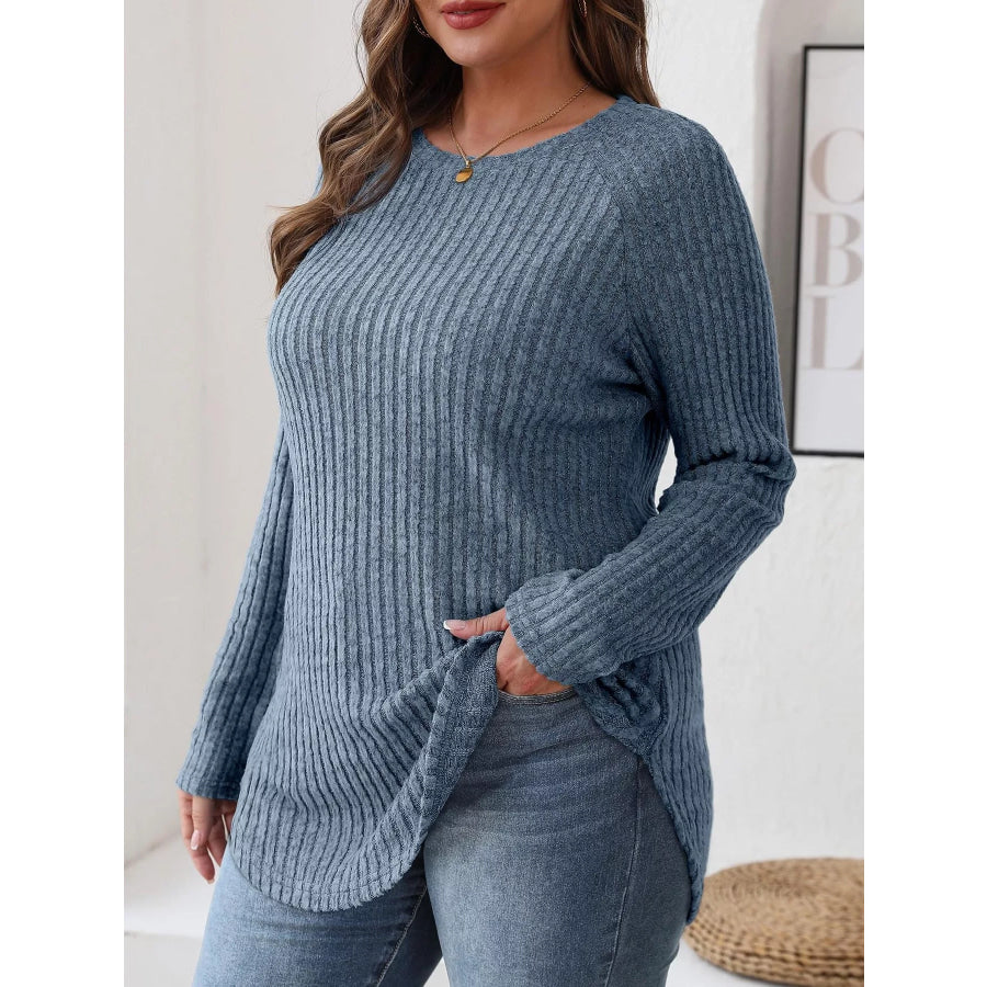 Ribbed Knit Long Sleeve T-Shirt Apparel and Accessories