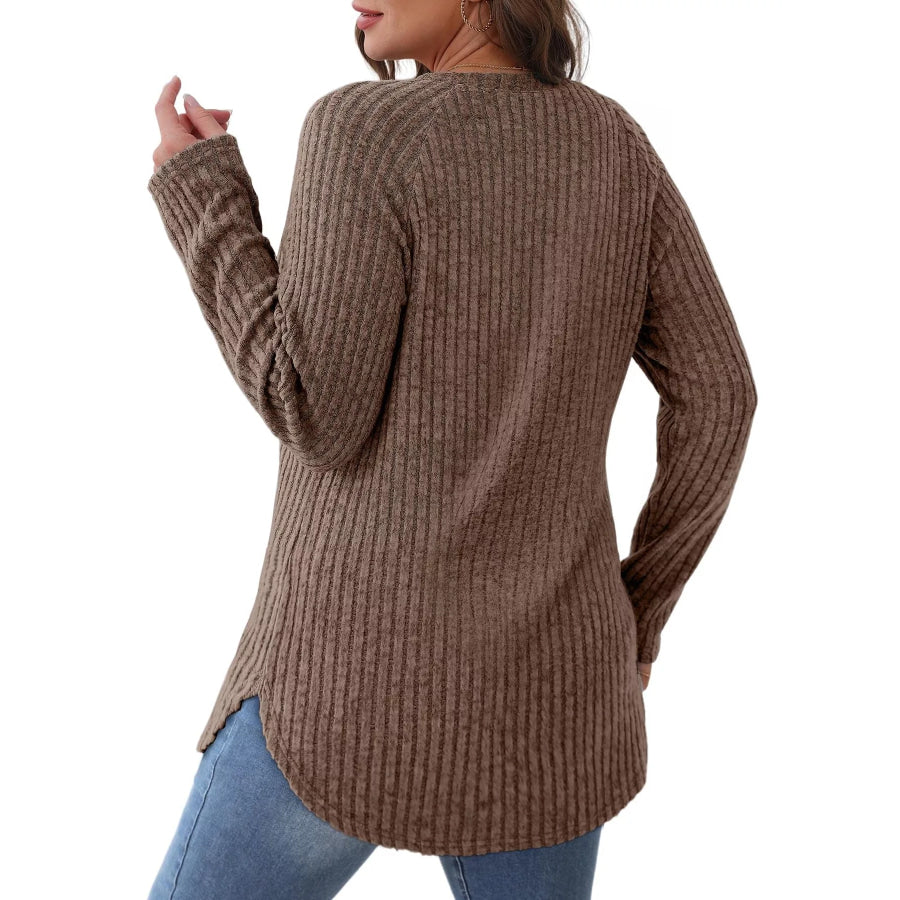 Ribbed Knit Long Sleeve T-Shirt Apparel and Accessories