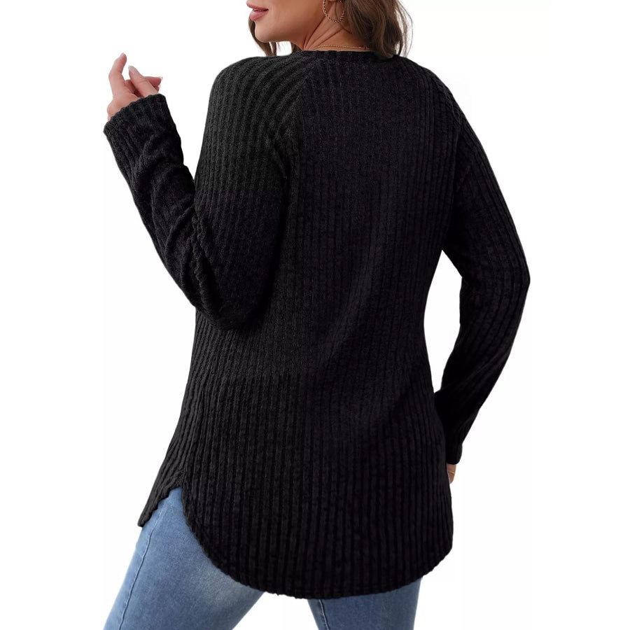Ribbed Knit Long Sleeve T-Shirt Apparel and Accessories