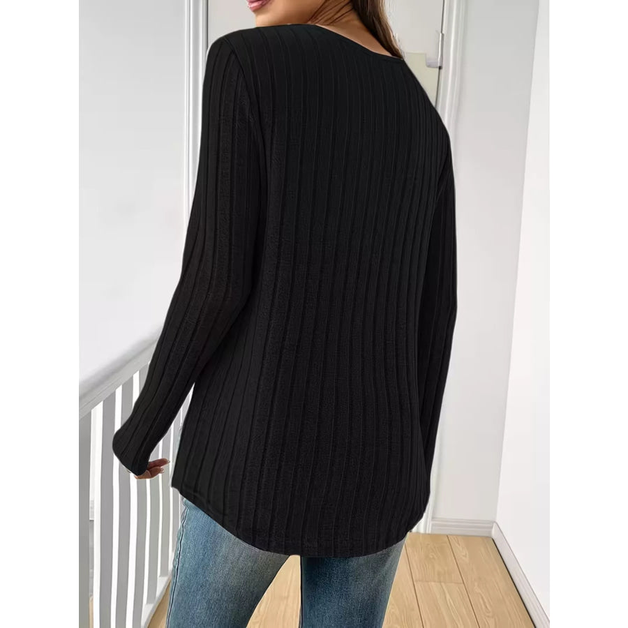 Ribbed Knit Long Sleeve T-Shirt Apparel and Accessories