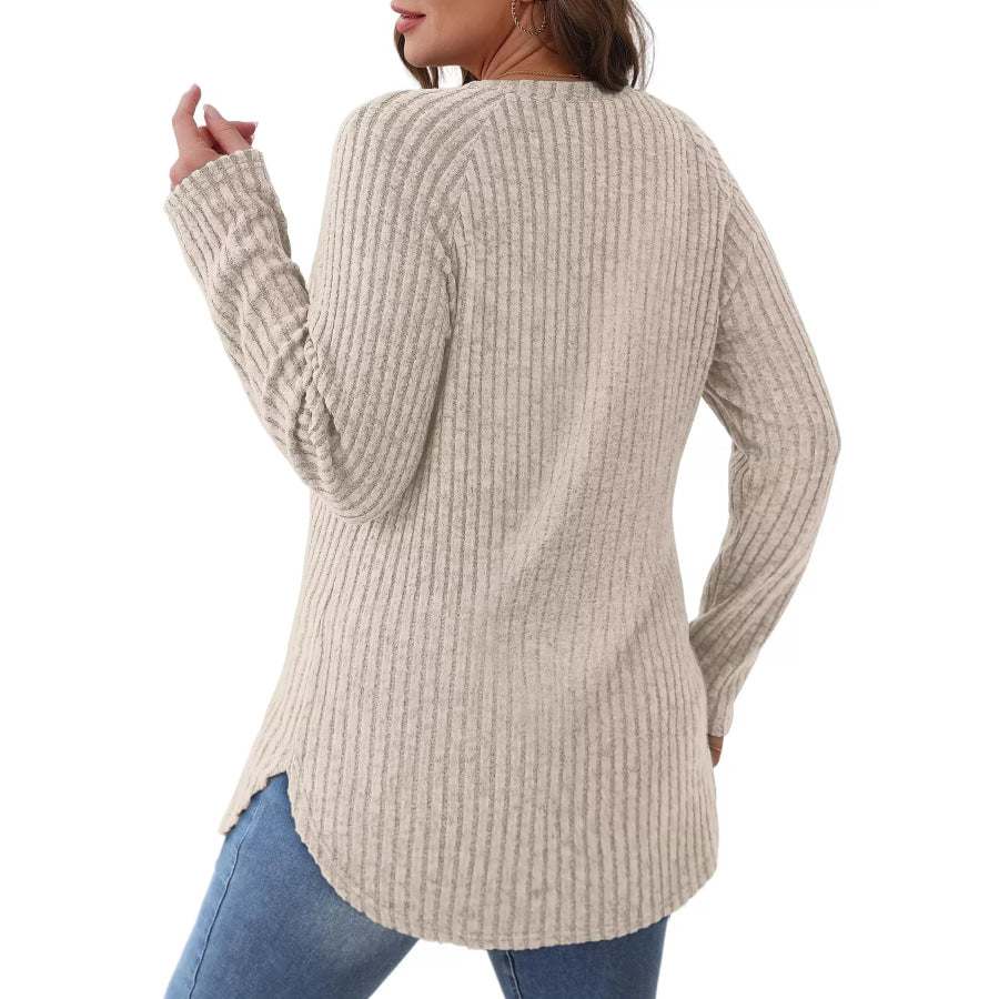 Ribbed Knit Long Sleeve T-Shirt Apparel and Accessories