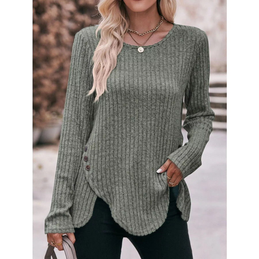 Ribbed Knit Long Sleeve T-Shirt Apparel and Accessories