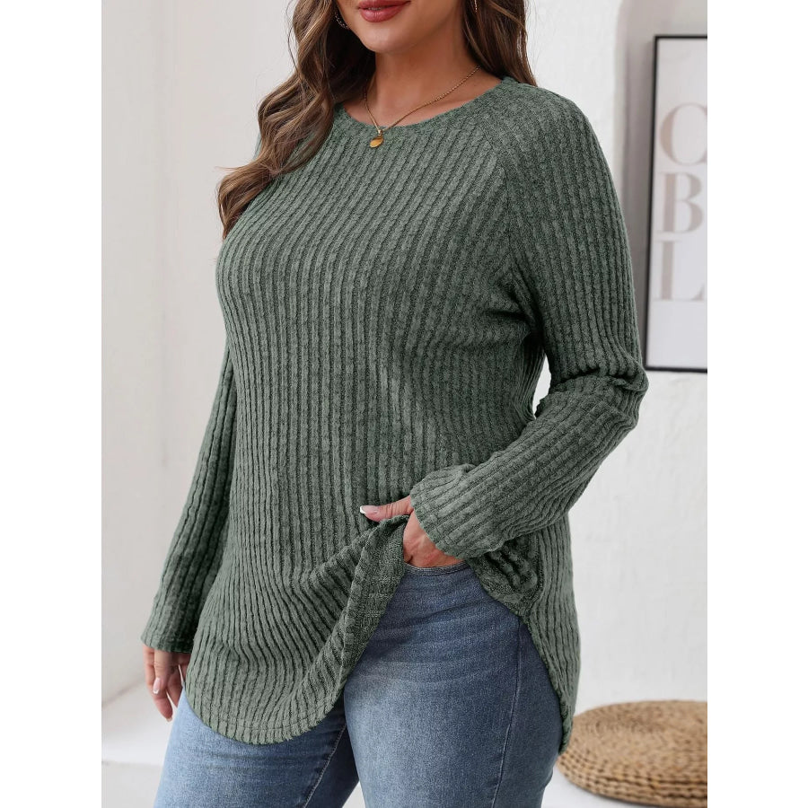 Ribbed Knit Long Sleeve T-Shirt Apparel and Accessories