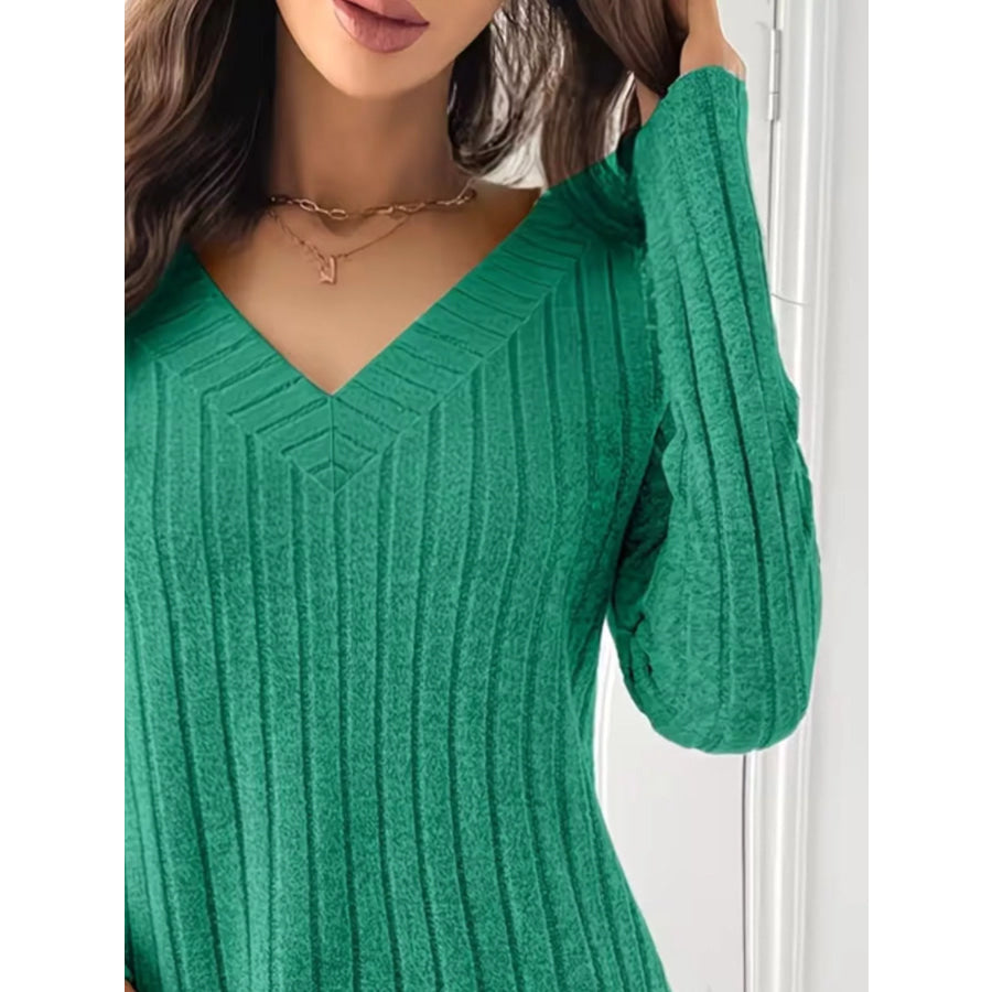 Ribbed Knit Long Sleeve T-Shirt Apparel and Accessories