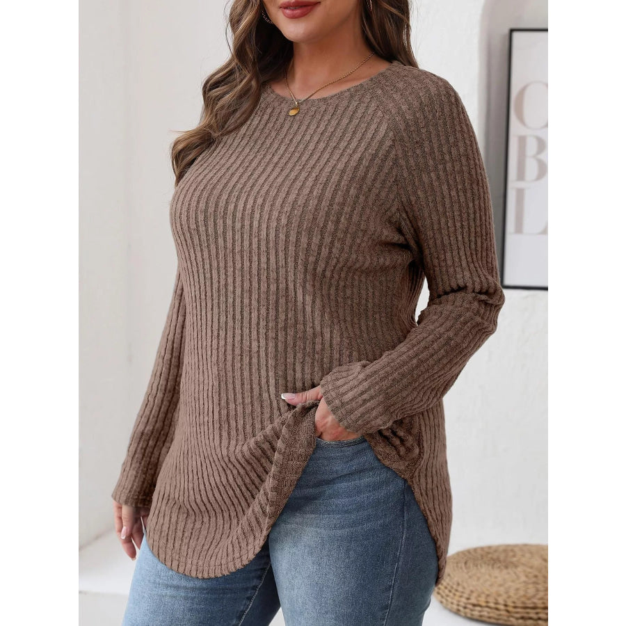 Ribbed Knit Long Sleeve T-Shirt Apparel and Accessories