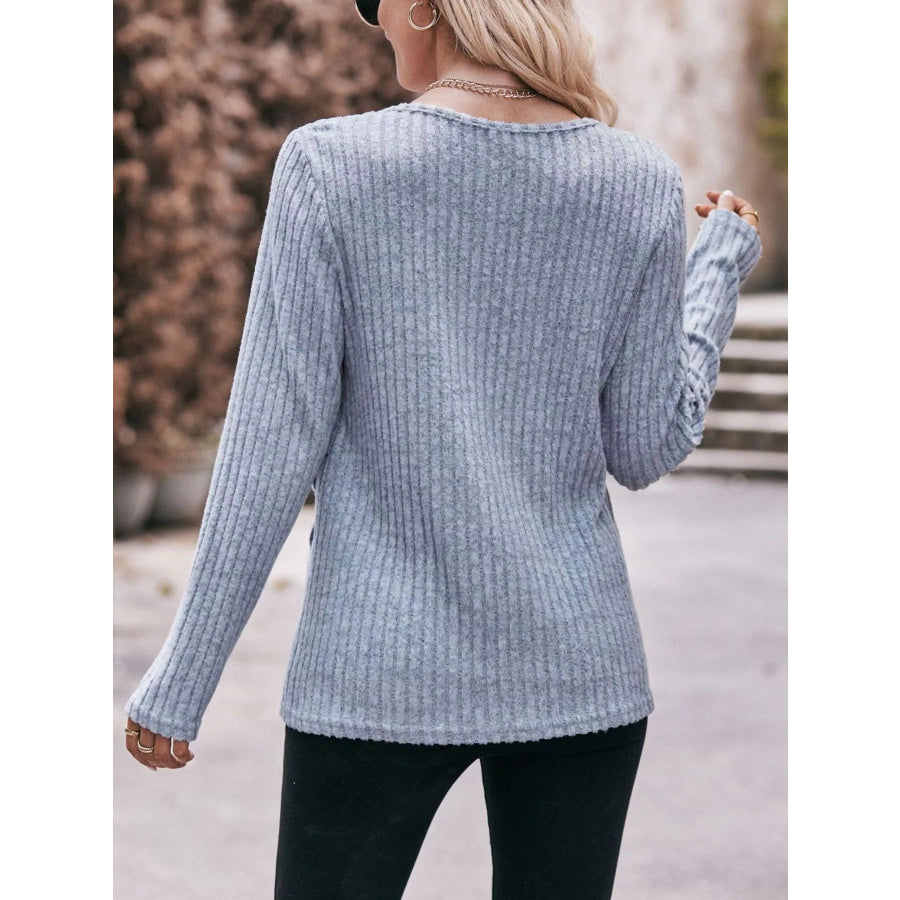 Ribbed Knit Long Sleeve T-Shirt Apparel and Accessories