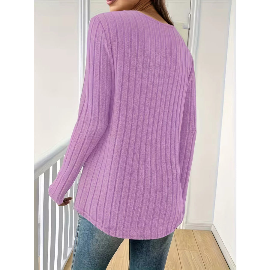 Ribbed Knit Long Sleeve T-Shirt Apparel and Accessories