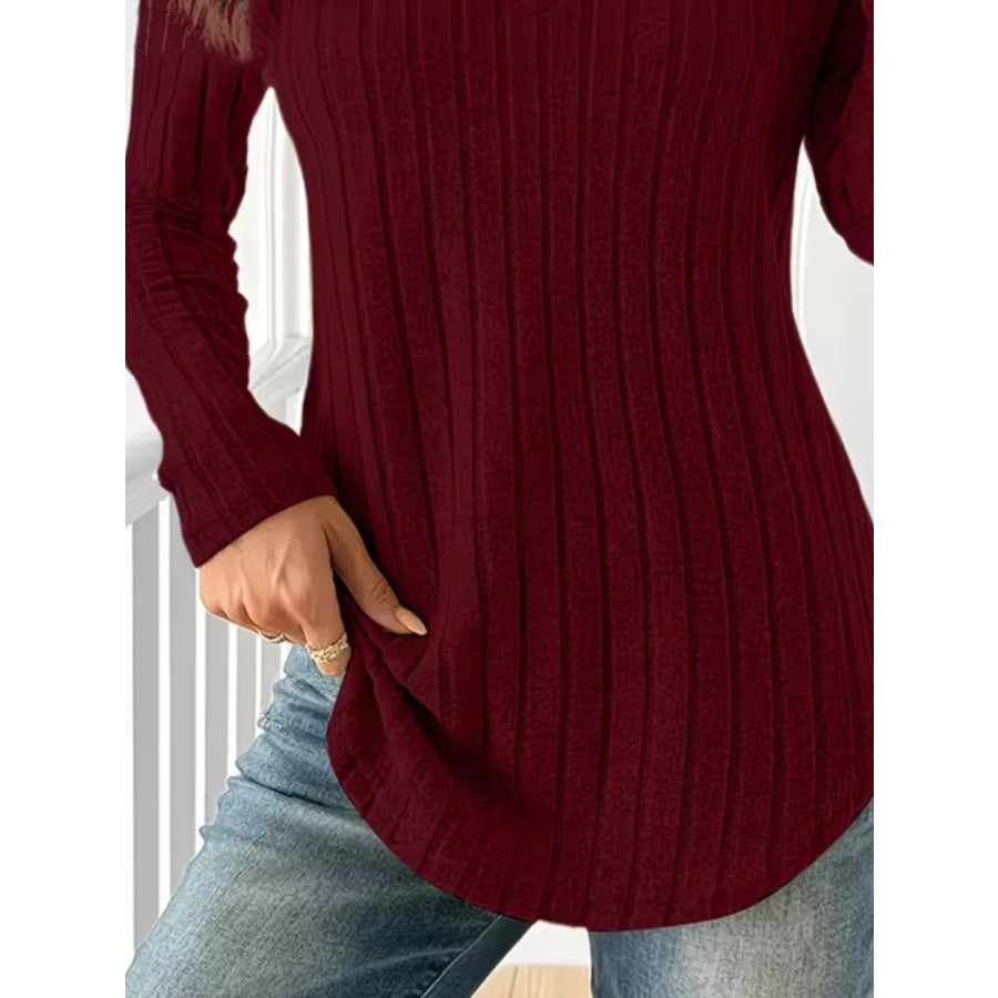 Ribbed Knit Long Sleeve T-Shirt Apparel and Accessories