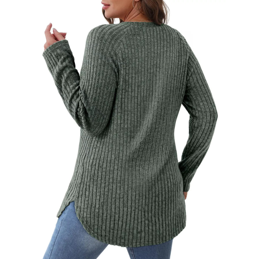 Ribbed Knit Long Sleeve T-Shirt Apparel and Accessories